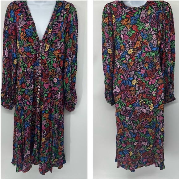 Farm Rio Tropical Garden Lenzing™ Ecovero™ Viscose Midi Dress Small New Flawed - Picture 5 of 16